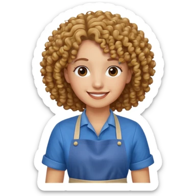 person with curly hair in blue apron sticker