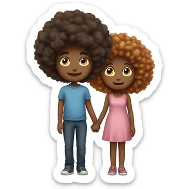boy with fluffy hair holding hands with girl sticker