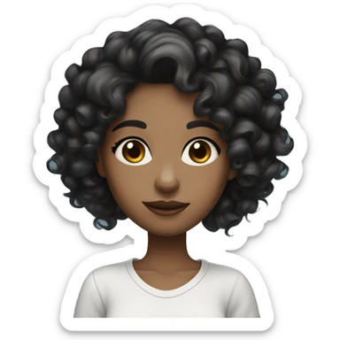 white skin blue eyed girl with black medium curly length hair rolling eyes sticker