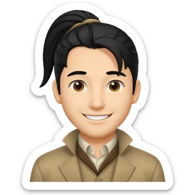 black long pony tail hair man with polite outfit smile warmly sticker