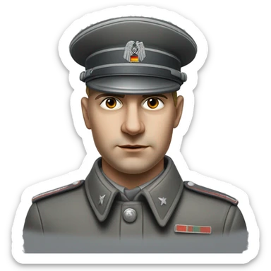 photorealistic 30 years old german soldier the middle of the XX century gray uniform detailed face with wrinkles, closed mouth, small eyes  sticker
