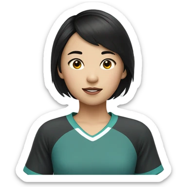 Chinese girl with short black hair who play hockey sticker