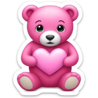 Pink teddy bear holding heart sticker