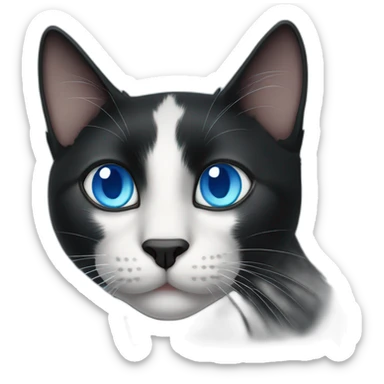 black cat with white stipe and blue eyes sticker
