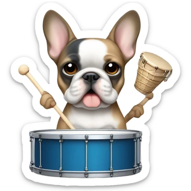 blue and tan french bulldog holding drumming sticker