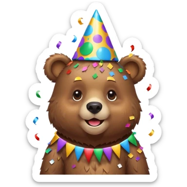 Partying bear cub with confetti  sticker