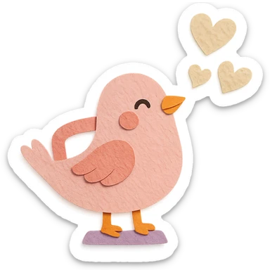soft pastel pink electric iron bird, puffing steam hearts, blushing, full-body sticker