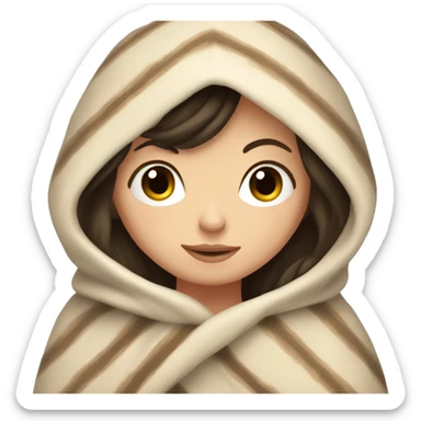 White  girl with dark hair cozy in a blanket sticker