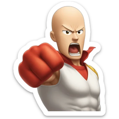 Angry Saitama with his red giant hand punching sticker