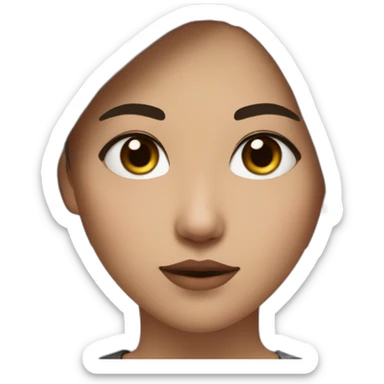 girl with brown wolf cut hair, dark asian eyes and septum in nose sticker