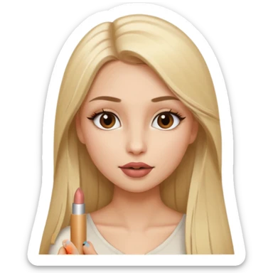 una chica con pose divertida de 18 años con los labios con pintalabios nude y los ojos maquillados, de piel blanca con el pelo liso, largo y rubio, ojos marrones GUAPA sticker