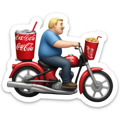 Fat white man riding a bike with a Coke sticker