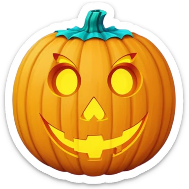 futuristic glowing jack-o-lantern emoji face, purple and cyan carved glow, dark background sticker