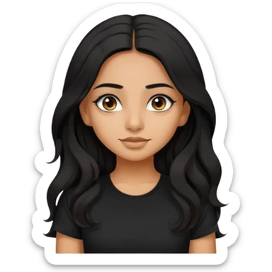 a pretty tan indian bratz girl. eyeliner on, wearing a black tshirt. wavy long BLACK coloured hair sticker