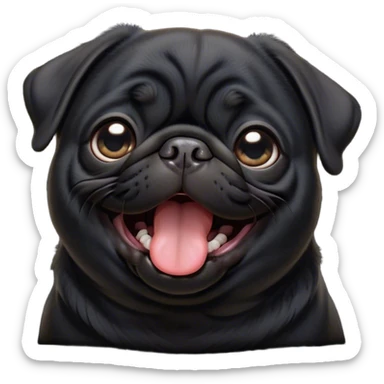 Cinematic Cute Yawning Black Pug Portrait Emoji, Head tilted slightly with a dramatic, wide-open yawn, showcasing a smooth black coat with a velvety texture, floppy ears slightly drooping, round dark eyes barely open in drowsy contentment, Simplified yet irresistibly adorable features, highly detailed, glowing with a soft, cozy glow, high shine, relaxed yet expressive, stylized with a touch of whimsy, bright and endearing, soft glowing outline, capturing the essence of a sleepy yet affectionate companion, so drowsy it feels like it could stretch out of the screen and curl up for a nap! sticker