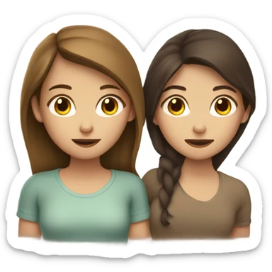 lesbian cuddles dark brown hair girl and light brown hair girl  sticker