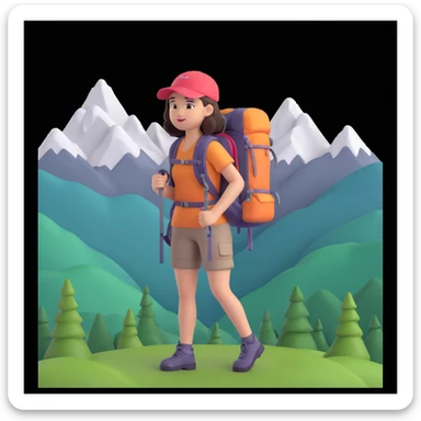 girl back packing mountains in background, close up pose sticker