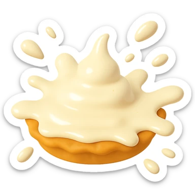 Show the full cream pie splat, maximum splash, crust flattened, playful 3D emoji style, golden brown crust, same angle as reference. (Stage 6 of 6) sticker