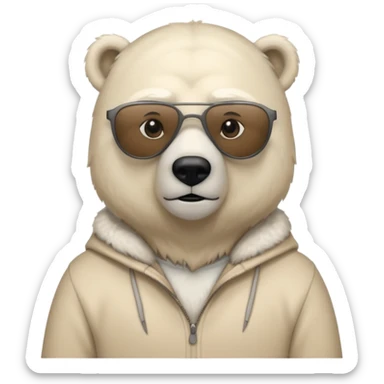 Make a humanoid polar bear with a secret agent beige outfit and dark black glasses sticker