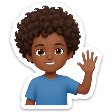 sad waving goodbye black boy curly hair sticker
