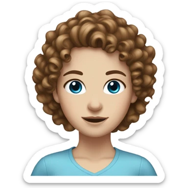 White girl with curly brown hair and blue eyes sticker