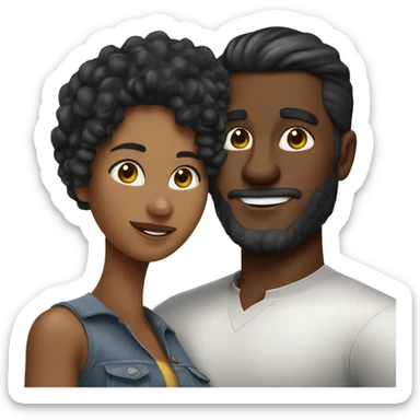 Pareja de un chico de pelo negro liso y corto y de piel moreno, y una chica de piel blanca con el pelo negro largo y ondulado haciéndose un selfie sticker