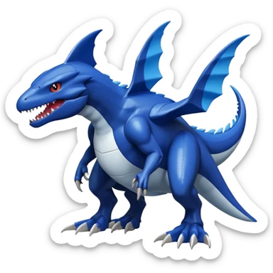 Dusky Glossy Oil-Sheen Blackened Blue Pokémon-Fakémon-Digimon-Latios-Garchomp-Creature, (full body) sticker