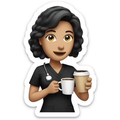 Hispanic woman in black scrubs holding a coffee in her hand sticker