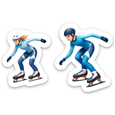 An icon showing a pair of speed skates gliding on an icy track, leaving sharp trails. The background features a grand speed skating arena with spectators, bright lights, and a winter landscape visible through the open structure. Transparent background enhances the dynamic motion. sticker