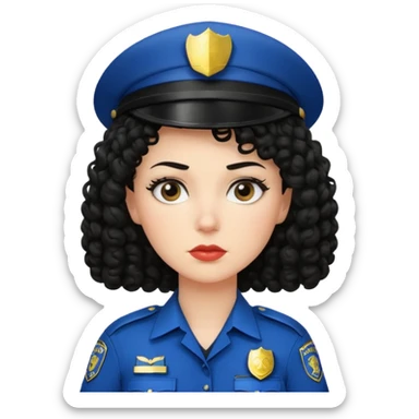 white woman police with black curly hair sticker