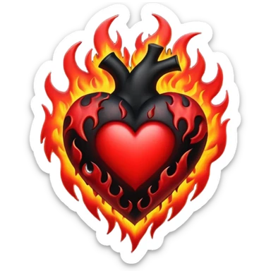 goth heart with black and red flames sticker