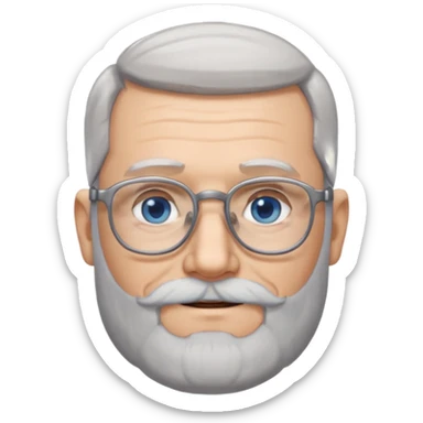 Create me an emoji of an old man. Gray really short size hair. Gray follow-up full beard. Squarer Glasses. Blue eyes. Little smile sticker