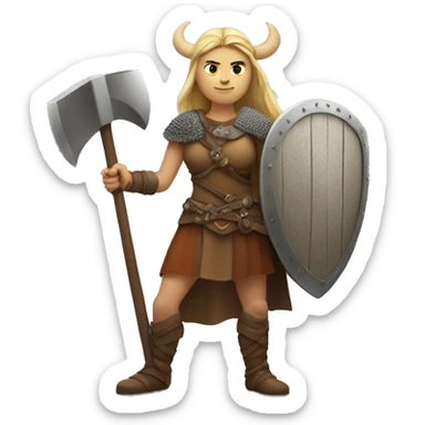 viking woman warrior with axe and shield sticker