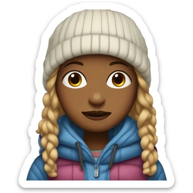 Girl with many layers of clothes at home it’s cold sticker