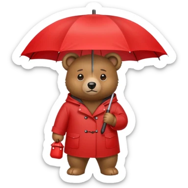 Bear with red umbrella, wearing rain coat sticker