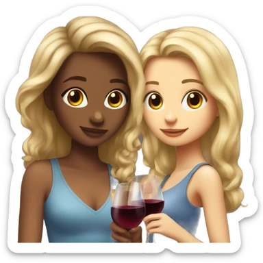 A blonde beautiful girl and a  super cute beautiful girl with brown hair drink wine together sticker