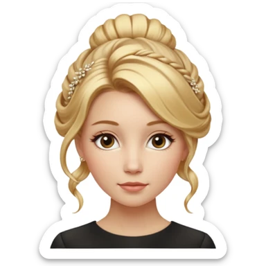 Cinematic Realistic Rococo Portrait, depicted with lifelike skin texture, subtle rosy undertones, and soft natural lighting that enhances the gentle contours of her face. Her intricately detailed golden blonde hair is elegantly styled in an updo, with delicate wisps framing her face.  sticker