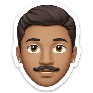 Young man with medium brown skin, mixed-race ethnicity, MUCH longer wavy dark brown hair with a center part, mustache separated from goatee, medium brown eyes, very small diamond stud earrings in both ears, head only floating face with NO shoulders or torso visible at all sticker