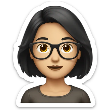 generate emoji unrussian girl with black hair, glasses, dark-black hair, brown eyes sticker