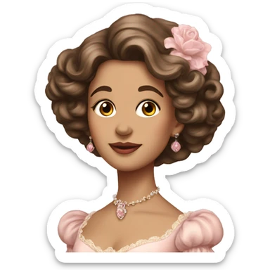 vintage rococo mixed woman with brown hair in a light pink gown  sticker