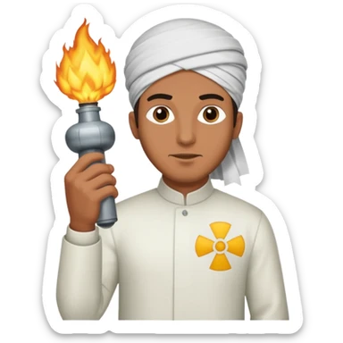 Muslim man holding a nuke sticker