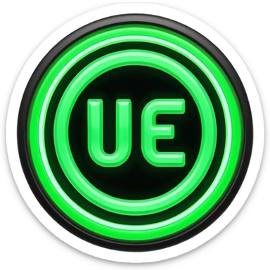 a logo of the letters UE with a neon green ring around the edge sticker