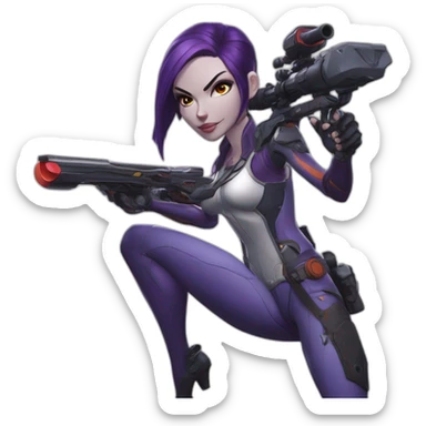 overwatch's widowmaker, scoping targets with a slingshot, drawn in the style of one piece manga sticker