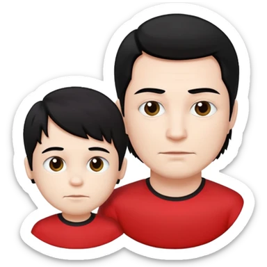 make a father and a son. both with straight black hair. both have white skin. they have to be wearing black and red clothes. there are only two people. sticker