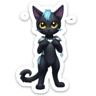Shiny Shy Cool Black beautiful fantasy Kawaii Ethereal Sona Fakemon-cat-animal with edgy bat-wings-ears Full Body sticker