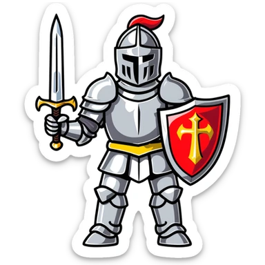 Knight in shining armor with sword and shield sticker