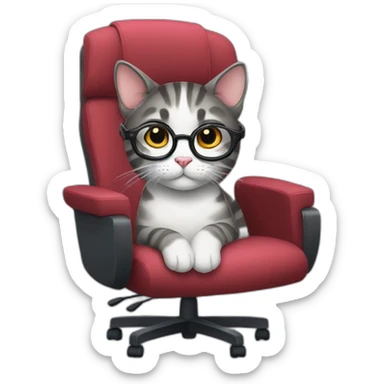 nerdy cat sitting on gaming chair sticker
