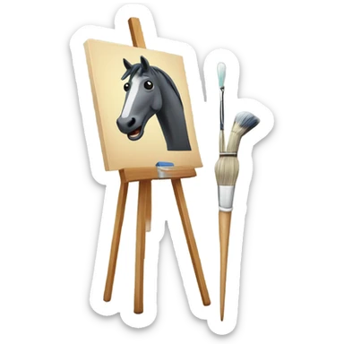 horse standing in front of an easel with a paintbrush in his mouth sticker