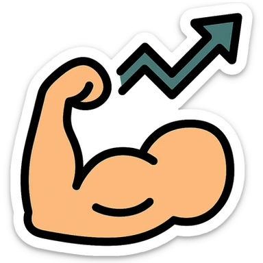 colored icon of a strong flexed arm with an upward and to the right graph arrow, symbolizing increasing strength sticker