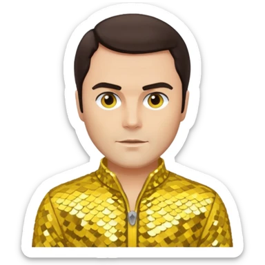John Saxon with dark brown hair, yellow sequin outfit sticker
